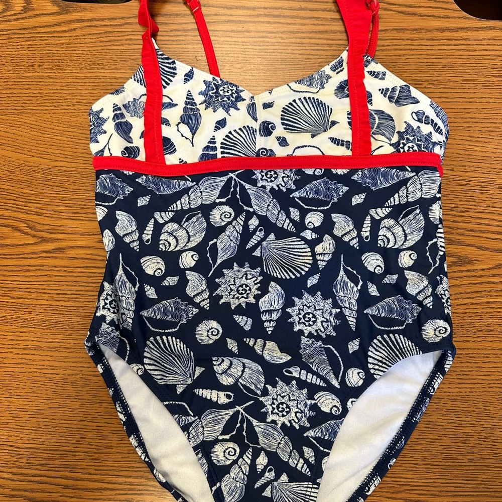Tommy Bahama Blue and White One Piece Swimsuit